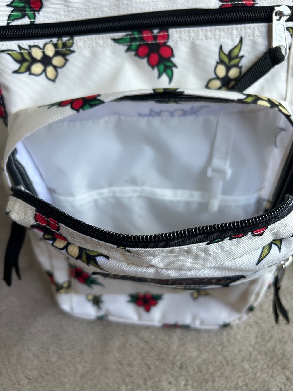Jansport Cream Backpack with Red & Yellow Floral Print - Picture 6 of 7